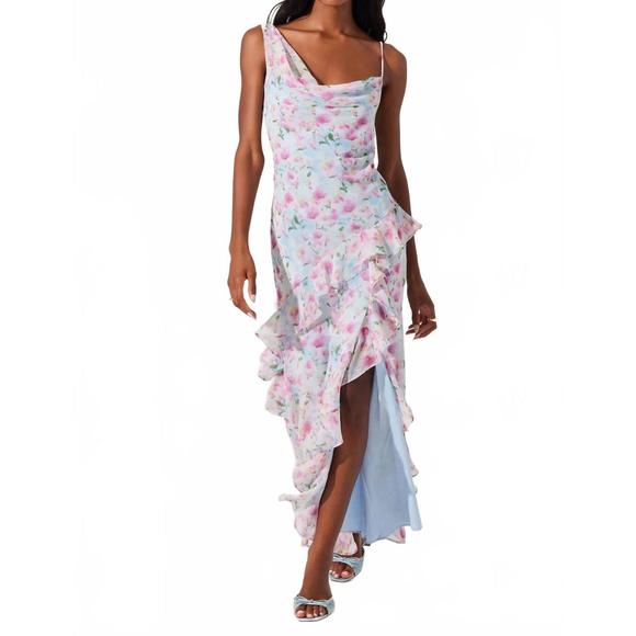ASTR Dresses & Skirts - NEW ASTR levina asymmetric floral ruffle dress in blue floral